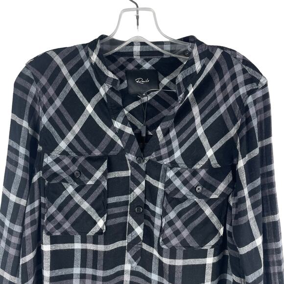 Rails Redding Frayed Trim Plaid Hi Lo Shirt In Ink Grey White Size XS - Picture 3 of 8